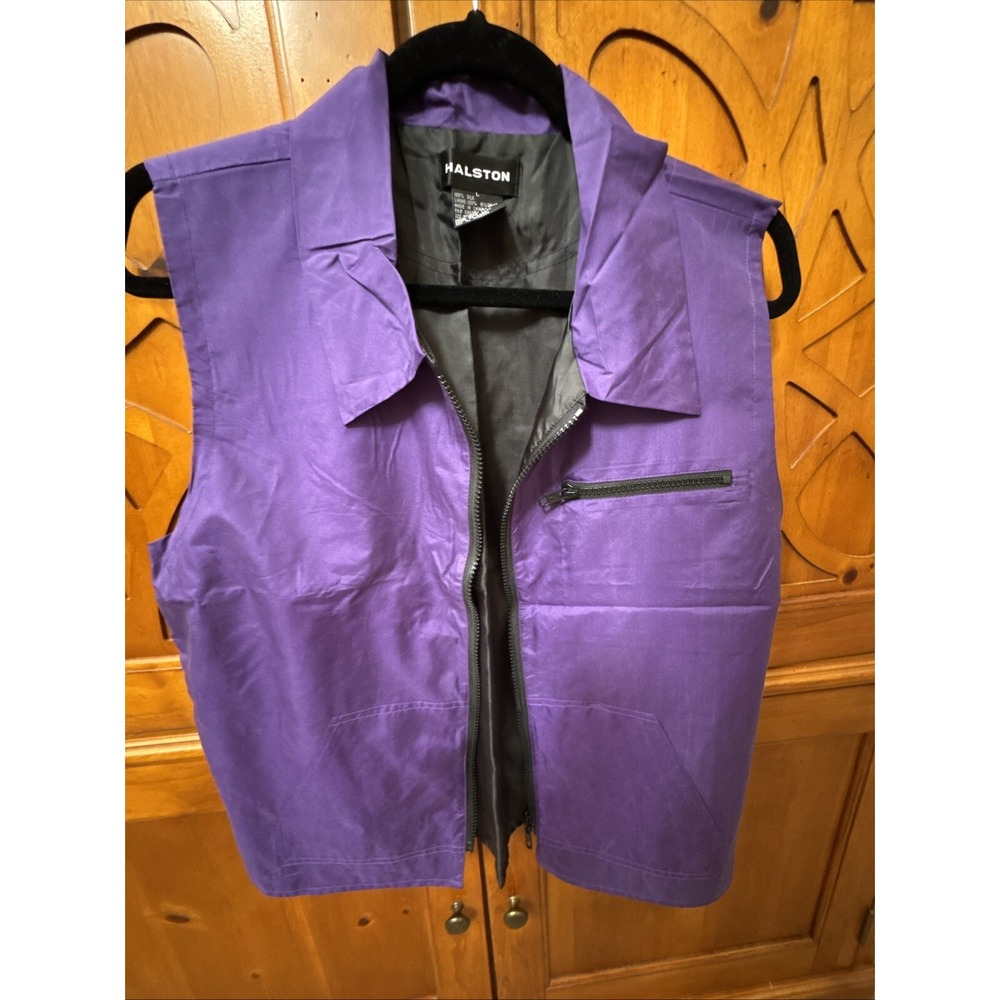 Halston Vest‎ SZ Large Purple Nylon Zip Shiny Sleeveless Shirt Bergdorf Artsy